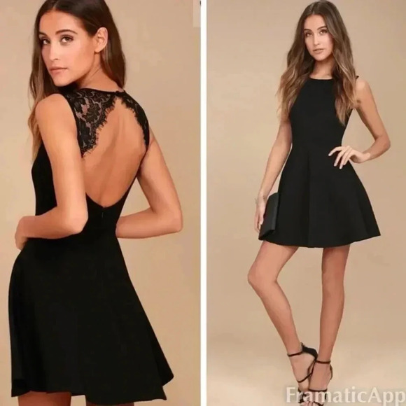 Lulus Dresses & Skirts - NWT! Lulus Need You Close Black Lace Backless Skater Dress Fit & Flare L